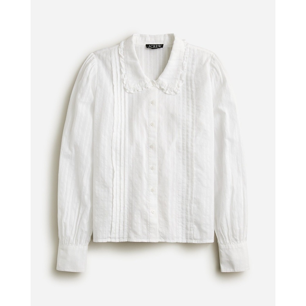 J. Crew Ruffle Collar Button Up Shirt Cotton White Medium Romantic Academia NWT